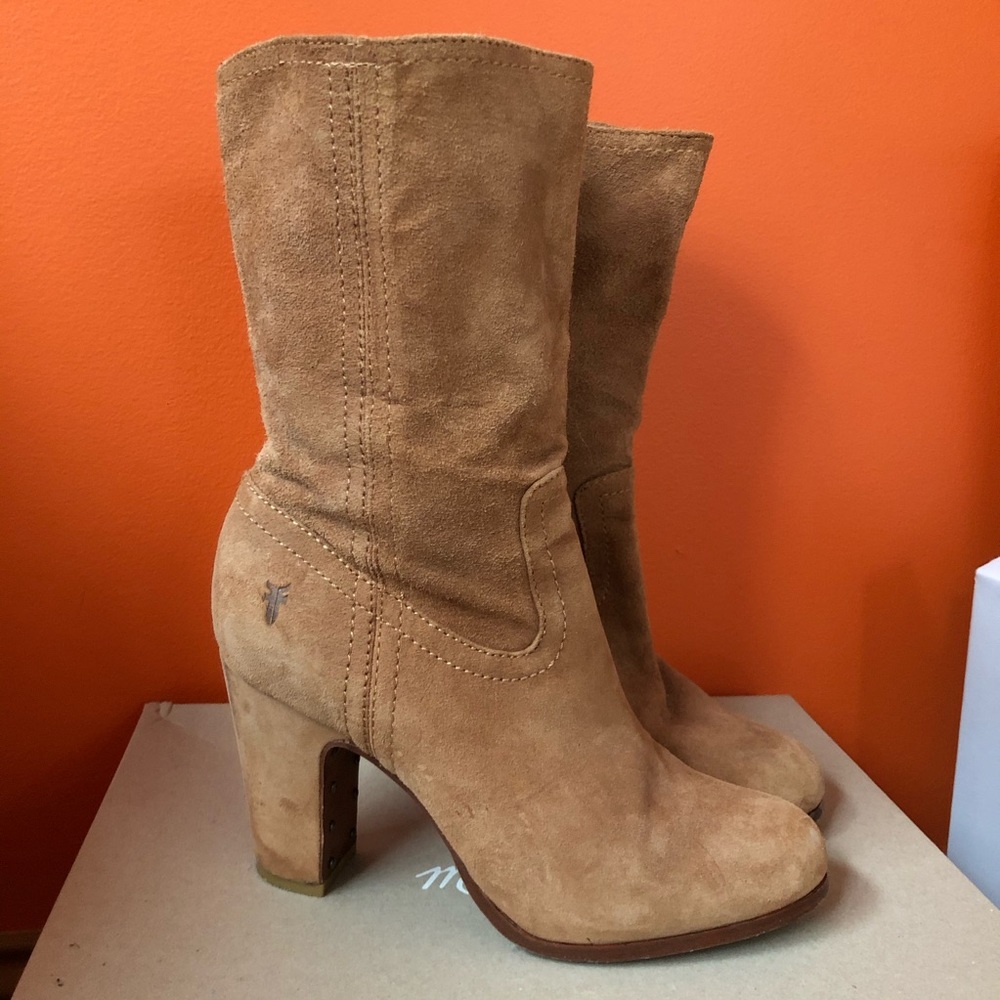 Tan Suede Frye heeled boots